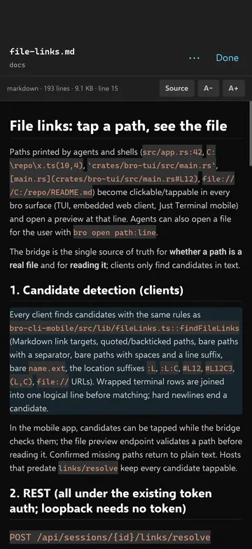 Mobile companion previewing a markdown file