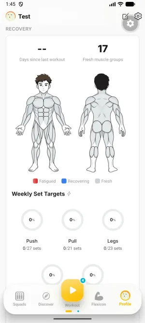 JustGains muscle recovery heatmap