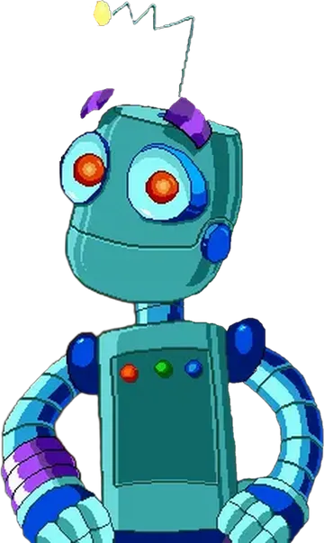 The robot from JumpStart 3rd Grade, hands on hips