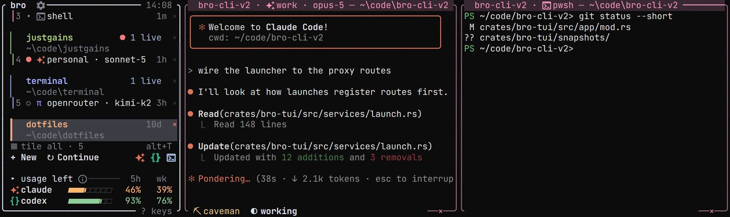 bro sidebar with hover actions on a project