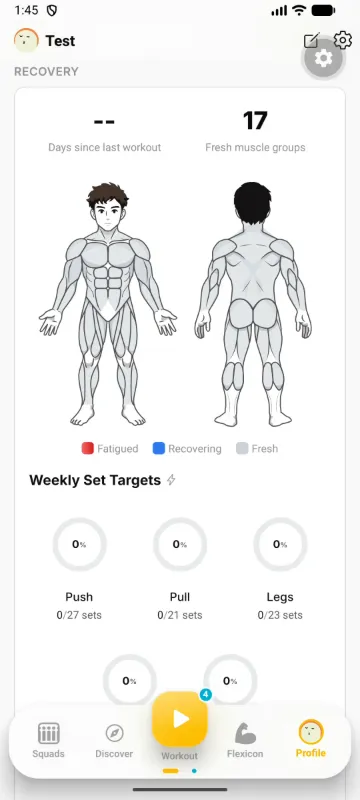 JustGains muscle recovery heatmap